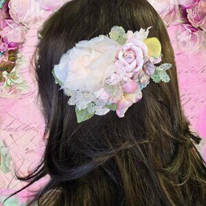 Romantic Handmade Millinery Rose Hair Clip Feminine Bridal OOAK Wedding Feminine